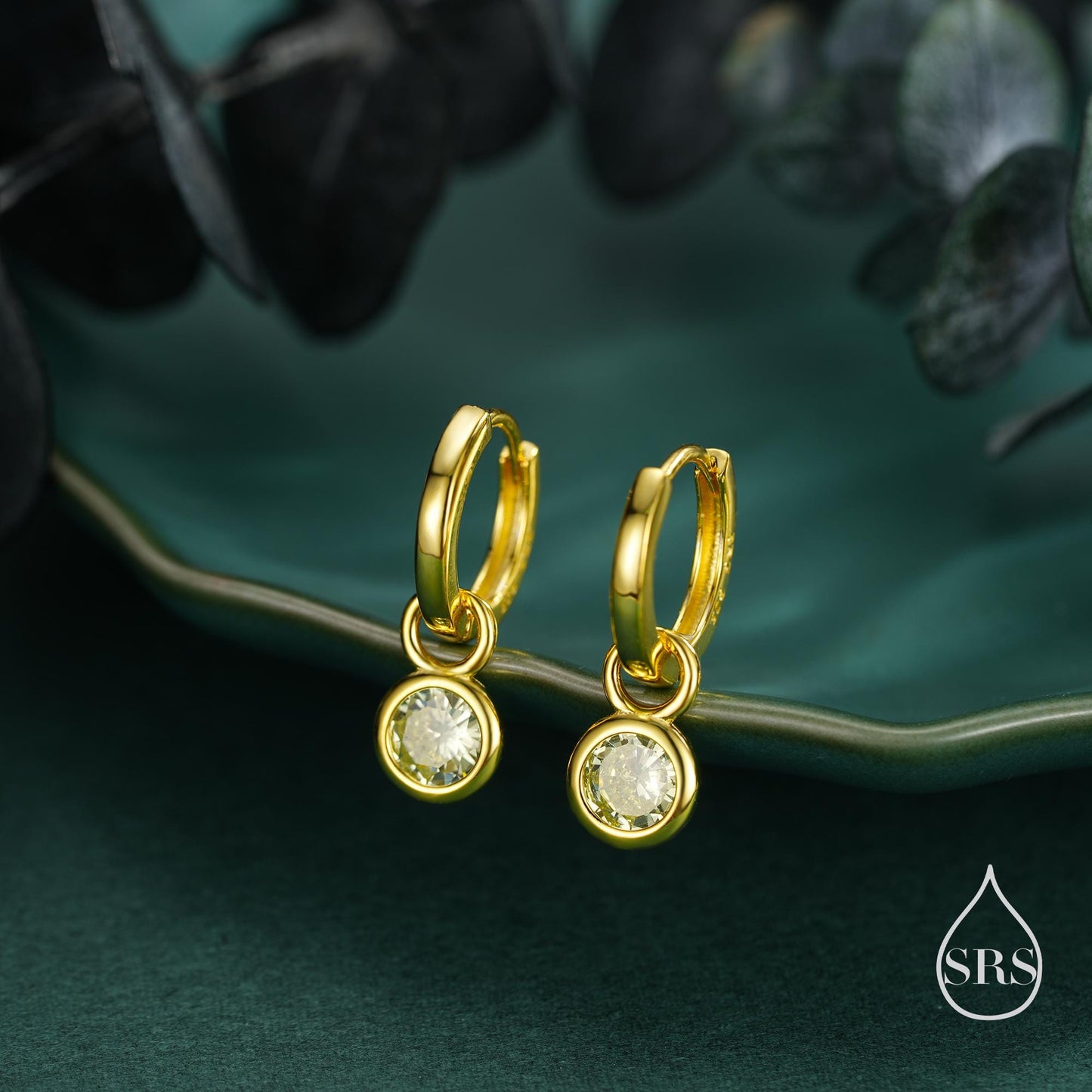 August Birthstone Peridot Green Crystal Drop Hoop Earrings in Sterling Silver, Detachable Dangle Earrings, Silver, Gold, Rose Gold