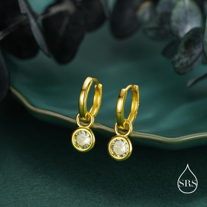 August Birthstone Peridot Green Crystal Drop Hoop Earrings in Sterling Silver, Detachable Dangle Earrings, Silver, Gold, Rose Gold