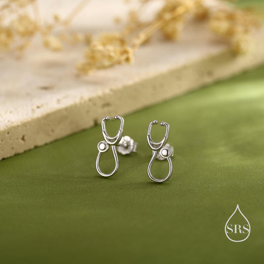 Tiny Stethcope Stud Earrings in Sterling Silver, Available in Silver, Gold or Rose Gold Finish, Perfect Gift For Nurses or Doctors