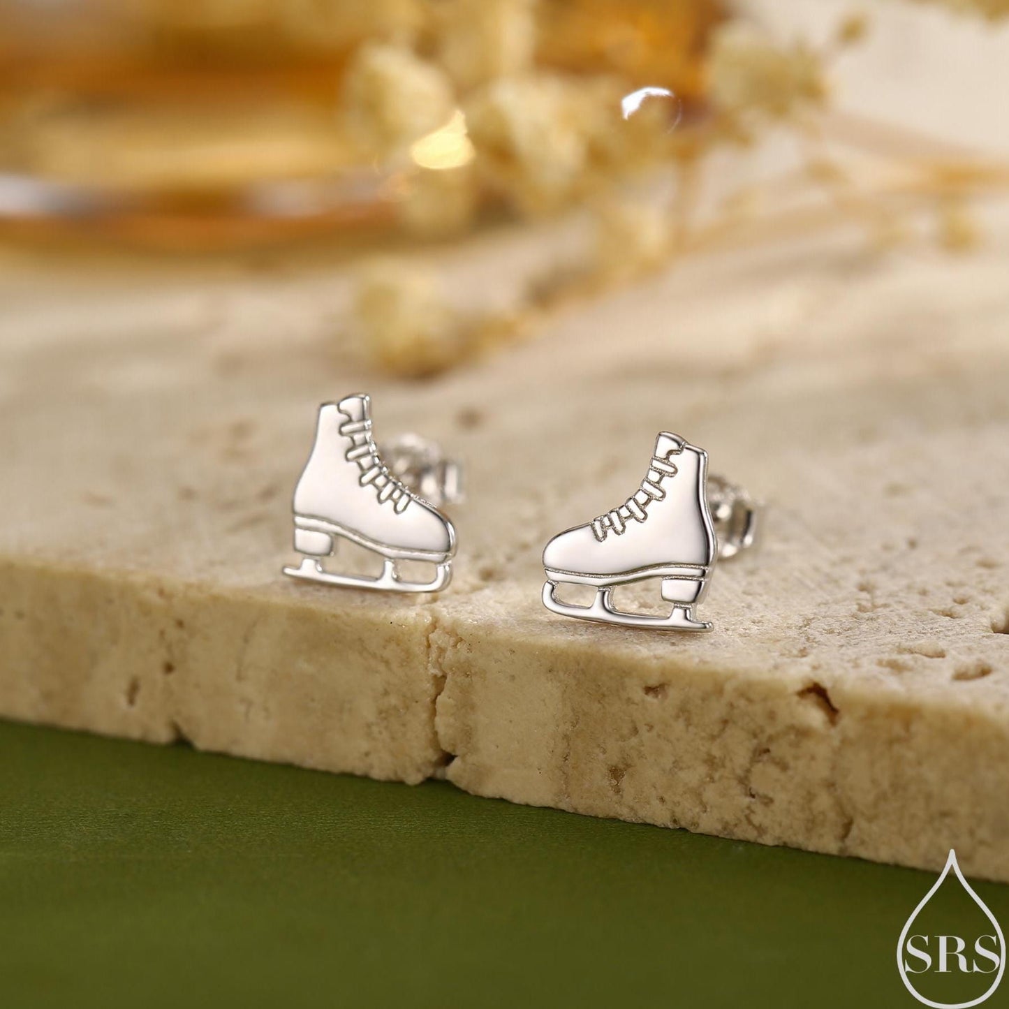 Sterling Silver Ice Skate Stud Earrings - Silver or Gold or Rose Gold Finish - Winter Sports Jewelry, Figure Skating Gift for Her