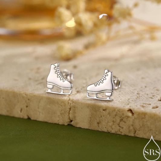 Sterling Silver Ice Skate Stud Earrings - Silver or Gold or Rose Gold Finish - Winter Sports Jewelry, Figure Skating Gift for Her