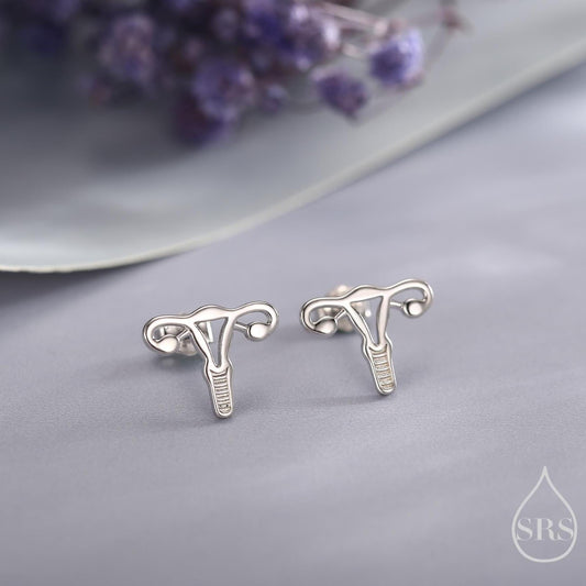 Female Anatomy Stud Earrings in Sterling Silver, Feminist Ovary Earrings, Available in Silver, Gold or Rose Gold Finish,