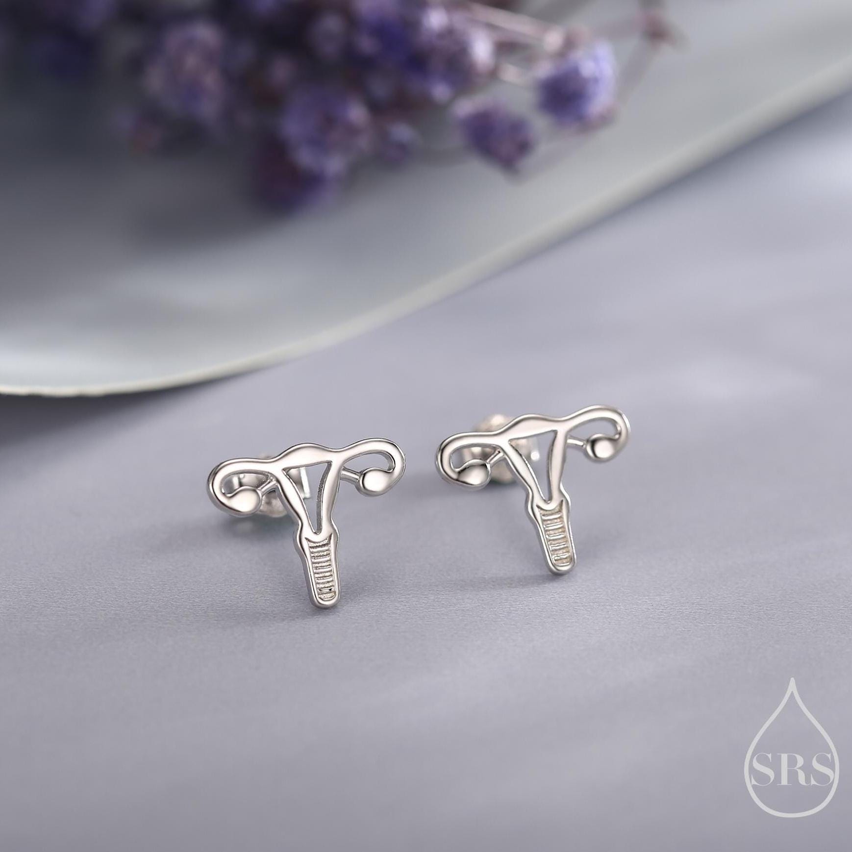 Female Anatomy Stud Earrings in Sterling Silver, Feminist Ovary Earrings, Available in Silver, Gold or Rose Gold Finish,