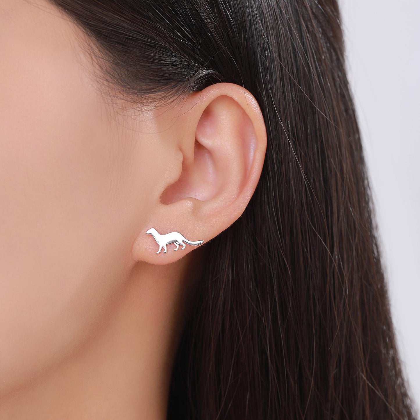 Sterling Silver Weasel Stud Earrings, Available in Silver, Gold or Rose Gold Finish, Cute Fun Quirky, Gift for Her, Nature Inspired