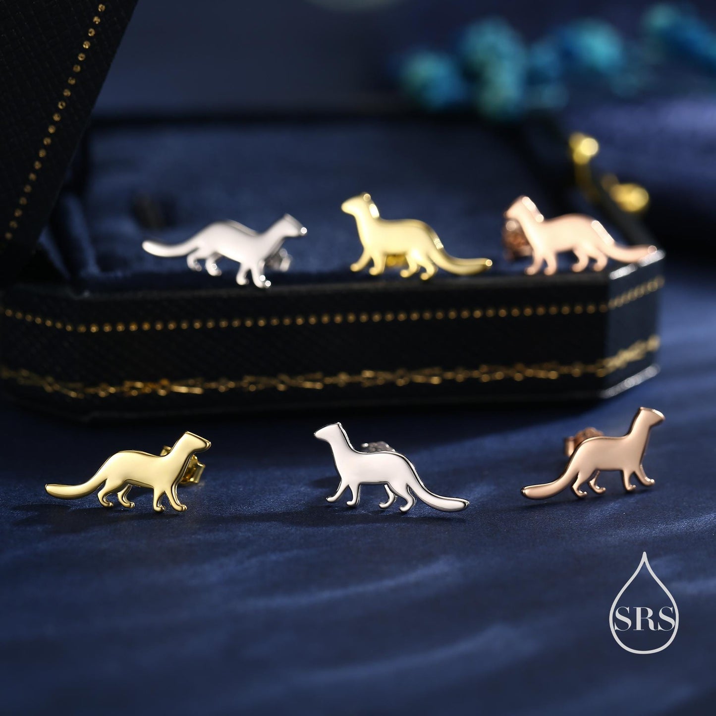 Sterling Silver Weasel Stud Earrings, Available in Silver, Gold or Rose Gold Finish, Cute Fun Quirky, Gift for Her, Nature Inspired