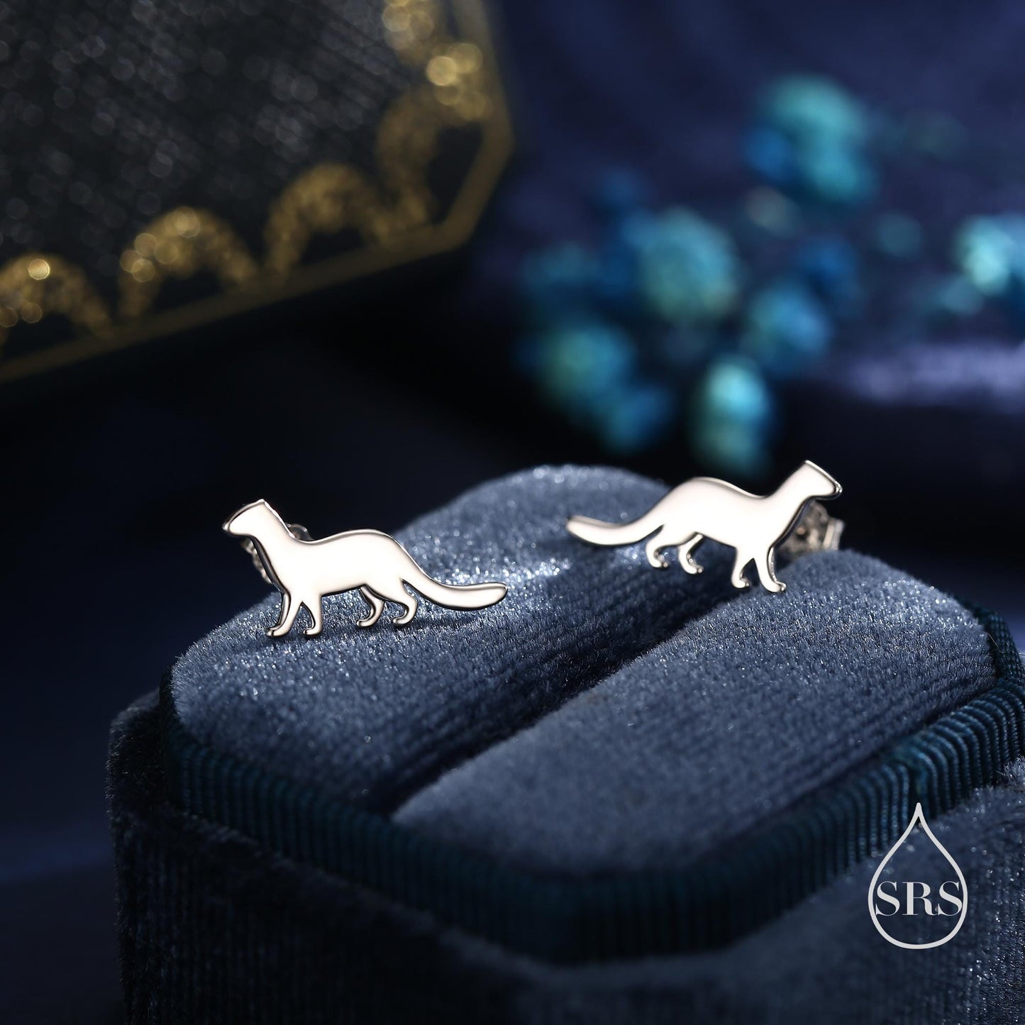 Sterling Silver Weasel Stud Earrings, Available in Silver, Gold or Rose Gold Finish, Cute Fun Quirky, Gift for Her, Nature Inspired