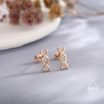DNA Molecular Structure Stud Earrings in Sterling Silver, Available in Silver, Gold or Rose Gold Finish, Cute Fun Quirky Science Jewellery
