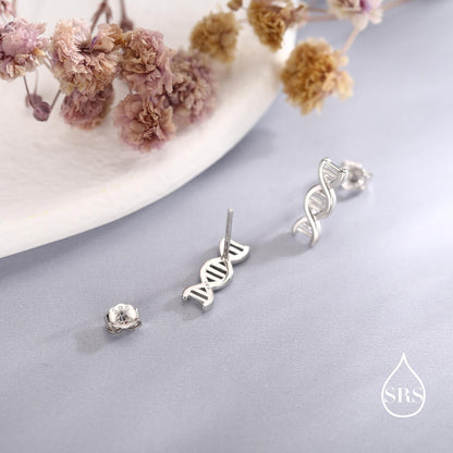 DNA Molecular Structure Stud Earrings in Sterling Silver, Available in Silver, Gold or Rose Gold Finish, Cute Fun Quirky Science Jewellery