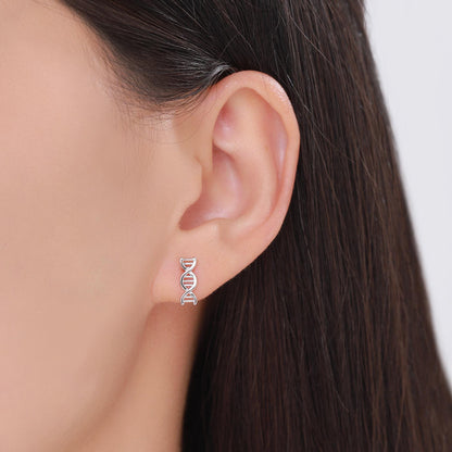 DNA Molecular Structure Stud Earrings in Sterling Silver, Available in Silver, Gold or Rose Gold Finish, Cute Fun Quirky Science Jewellery