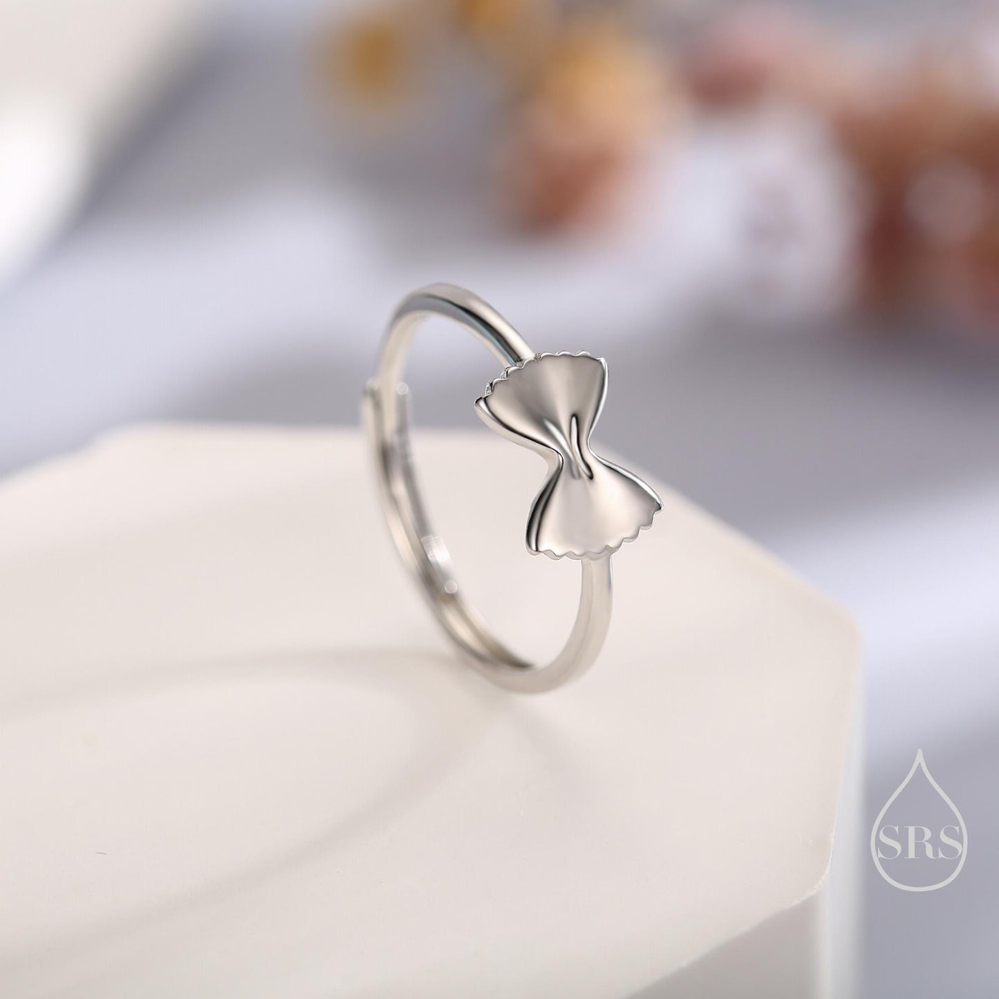 Sterling Silver Farfalle Pasta Ring, Silver or Gold Finish Adjustable Size, Food Jewellery, Pasta Ring, Fun and Quirky Design