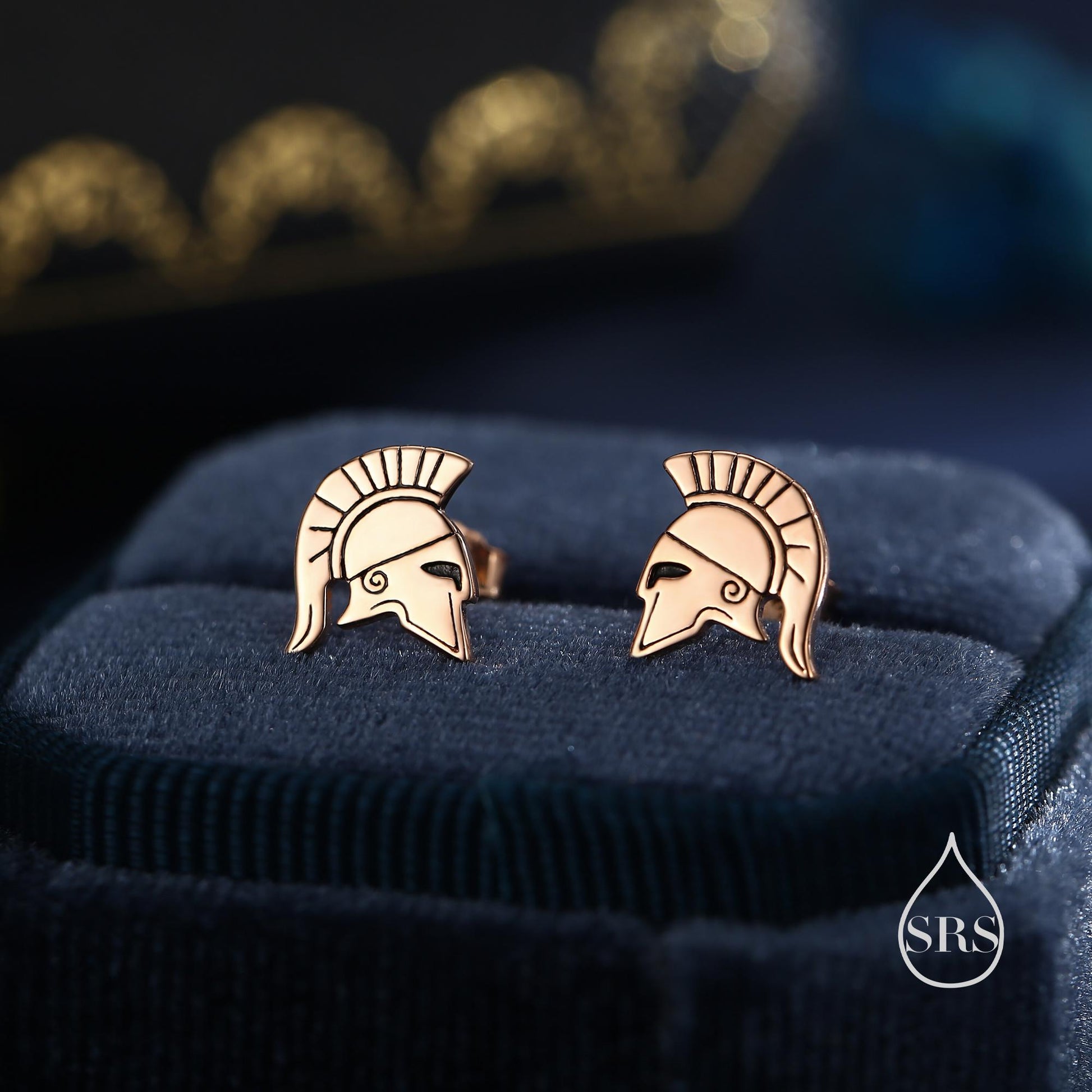 Sterling Silver Spartan Helmet Stud Earrings, Silver or Gold or Rose Gold, Minimalist Warrior Design, Roman Soldier Earrings