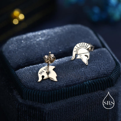 Sterling Silver Spartan Helmet Stud Earrings, Silver or Gold or Rose Gold, Minimalist Warrior Design, Roman Soldier Earrings
