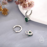 Sterling Silver Emerald Green Trillion Cut CZ Hoop Earrings, Silver, Gold, Triangle Dangle Hoop Earrings, Interchangeable Charm