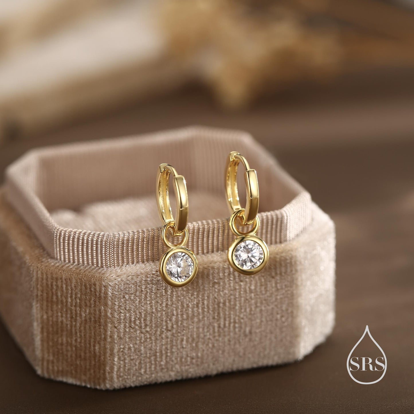 CZ Crystal Drop Hoop Earrings in Sterling Silver, Detachable Dangle Earrings, April Birthstone, Silver, Gold, Rose Gold, Interchangeable