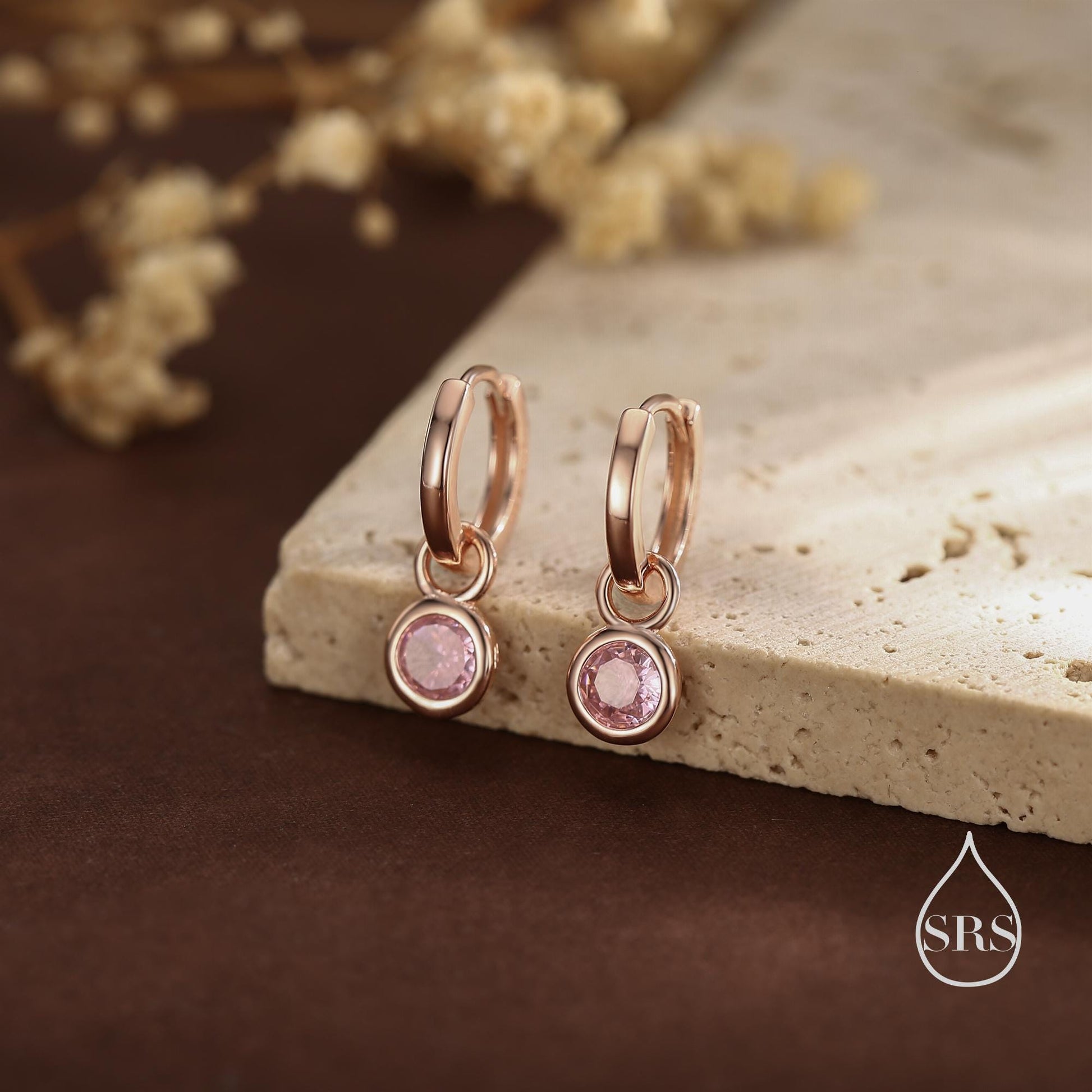 October Birthstone Tourmaline Pink Crystal Drop Hoop Earrings in Sterling Silver, Detachable Dangle Earrings, Silver, Gold, Rose Gold