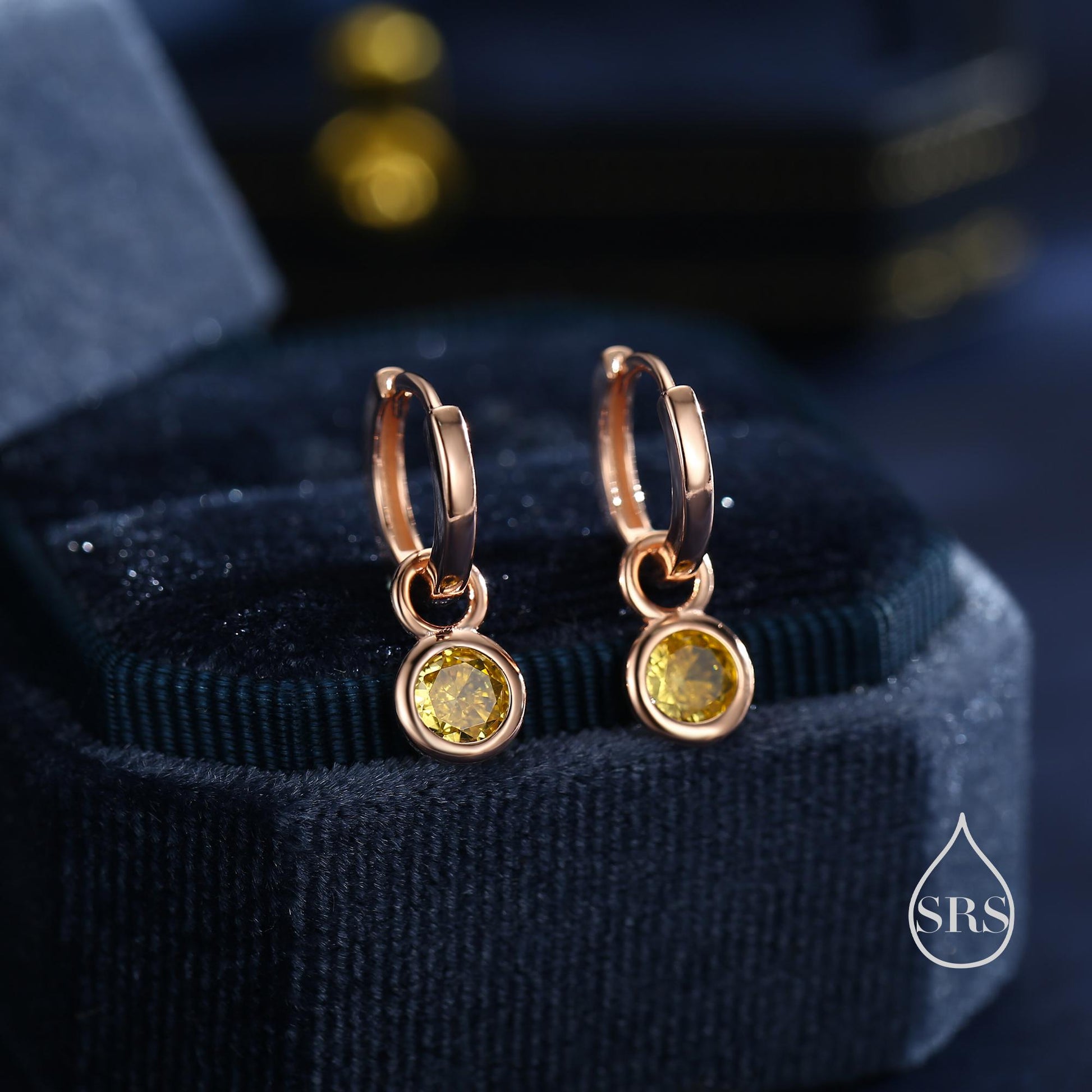 November Birthstone Citrine Yellow Crystal Drop Hoop Earrings in Sterling Silver, Detachable Dangle Earrings, Silver, Gold, Rose Gold