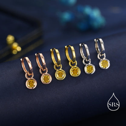 November Birthstone Citrine Yellow Crystal Drop Hoop Earrings in Sterling Silver, Detachable Dangle Earrings, Silver, Gold, Rose Gold