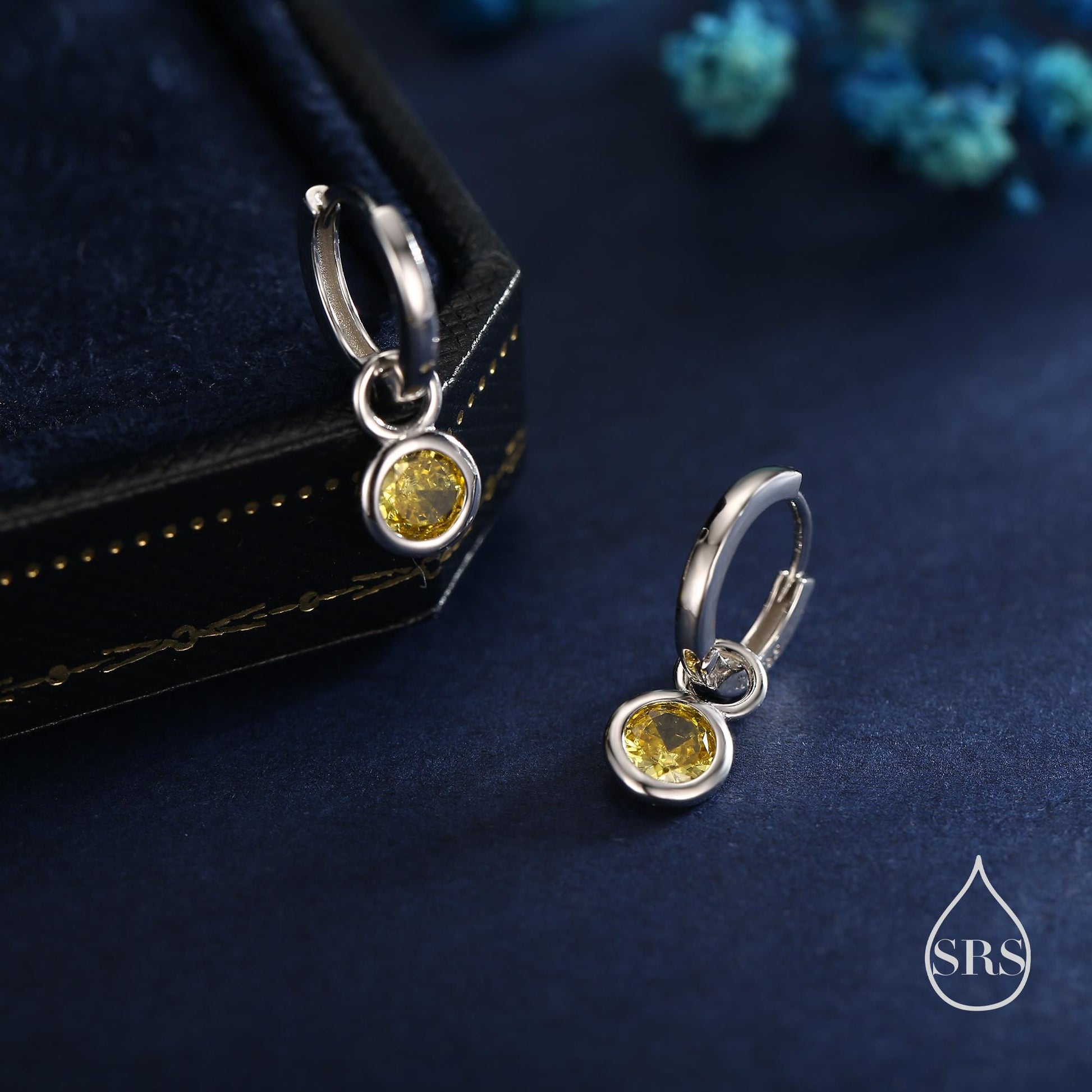 November Birthstone Citrine Yellow Crystal Drop Hoop Earrings in Sterling Silver, Detachable Dangle Earrings, Silver, Gold, Rose Gold