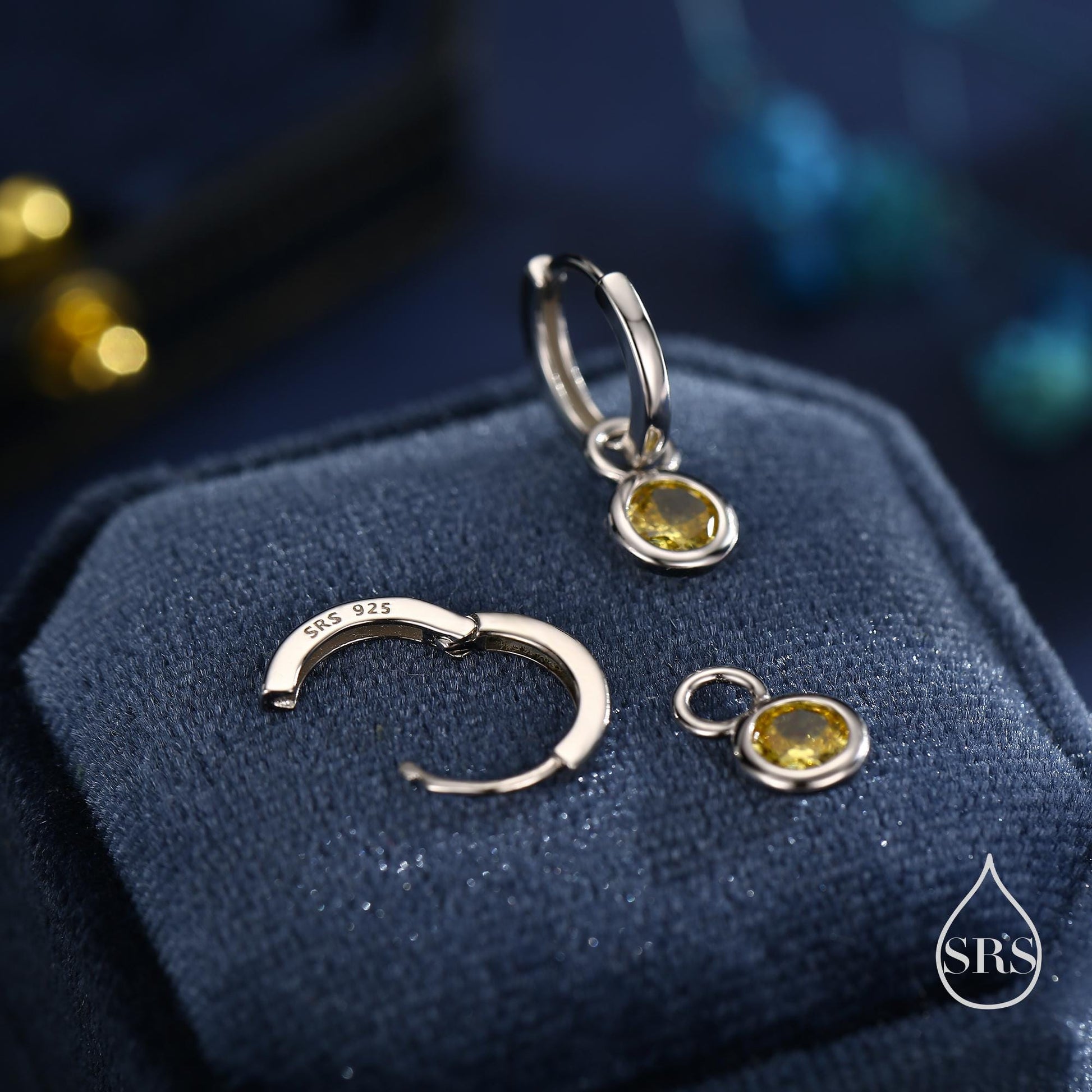 November Birthstone Citrine Yellow Crystal Drop Hoop Earrings in Sterling Silver, Detachable Dangle Earrings, Silver, Gold, Rose Gold