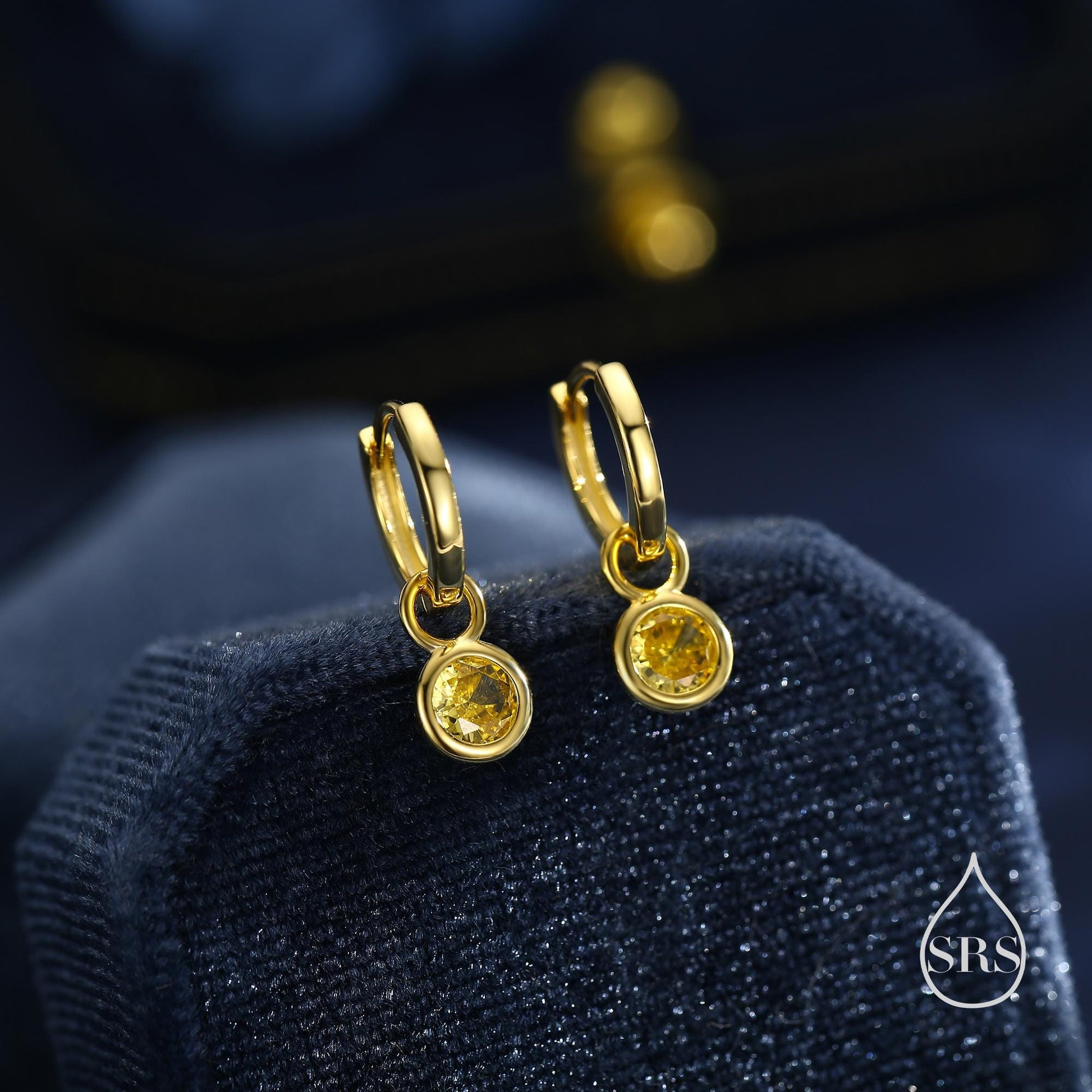 November Birthstone Citrine Yellow Crystal Drop Hoop Earrings in Sterling Silver, Detachable Dangle Earrings, Silver, Gold, Rose Gold