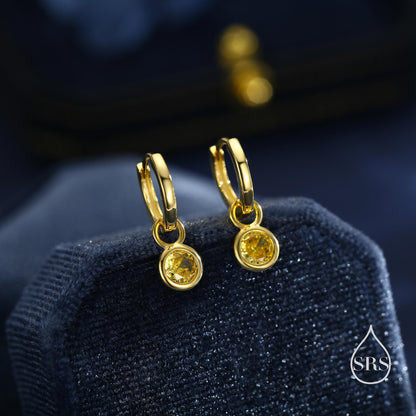 November Birthstone Citrine Yellow Crystal Drop Hoop Earrings in Sterling Silver, Detachable Dangle Earrings, Silver, Gold, Rose Gold