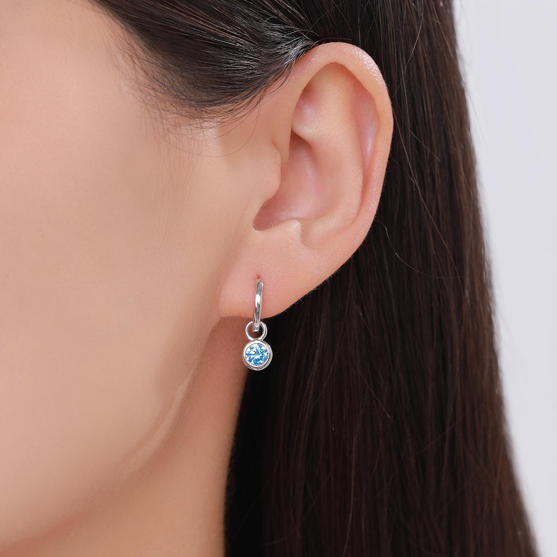 March Birthstone Aquamarine Hoop Earrings in Sterling Silver, Detachable Dangle Hoop Earrings, Silver, Gold or Rose Gold, Interchangeable