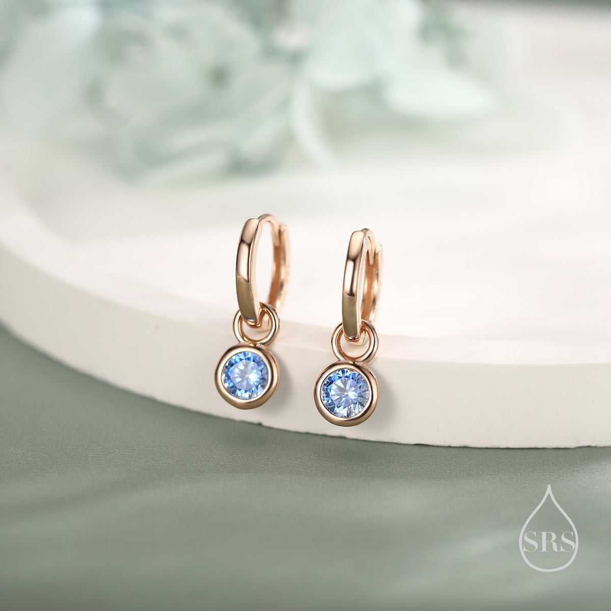 March Birthstone Aquamarine Hoop Earrings in Sterling Silver, Detachable Dangle Hoop Earrings, Silver, Gold or Rose Gold, Interchangeable