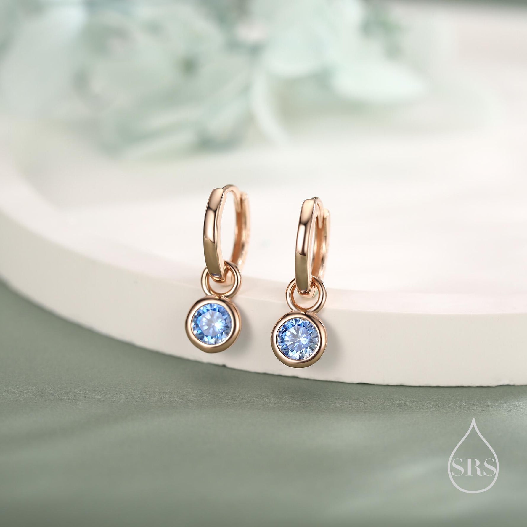 March Birthstone Aquamarine Hoop Earrings in Sterling Silver, Detachable Dangle Hoop Earrings, Silver, Gold or Rose Gold, Interchangeable
