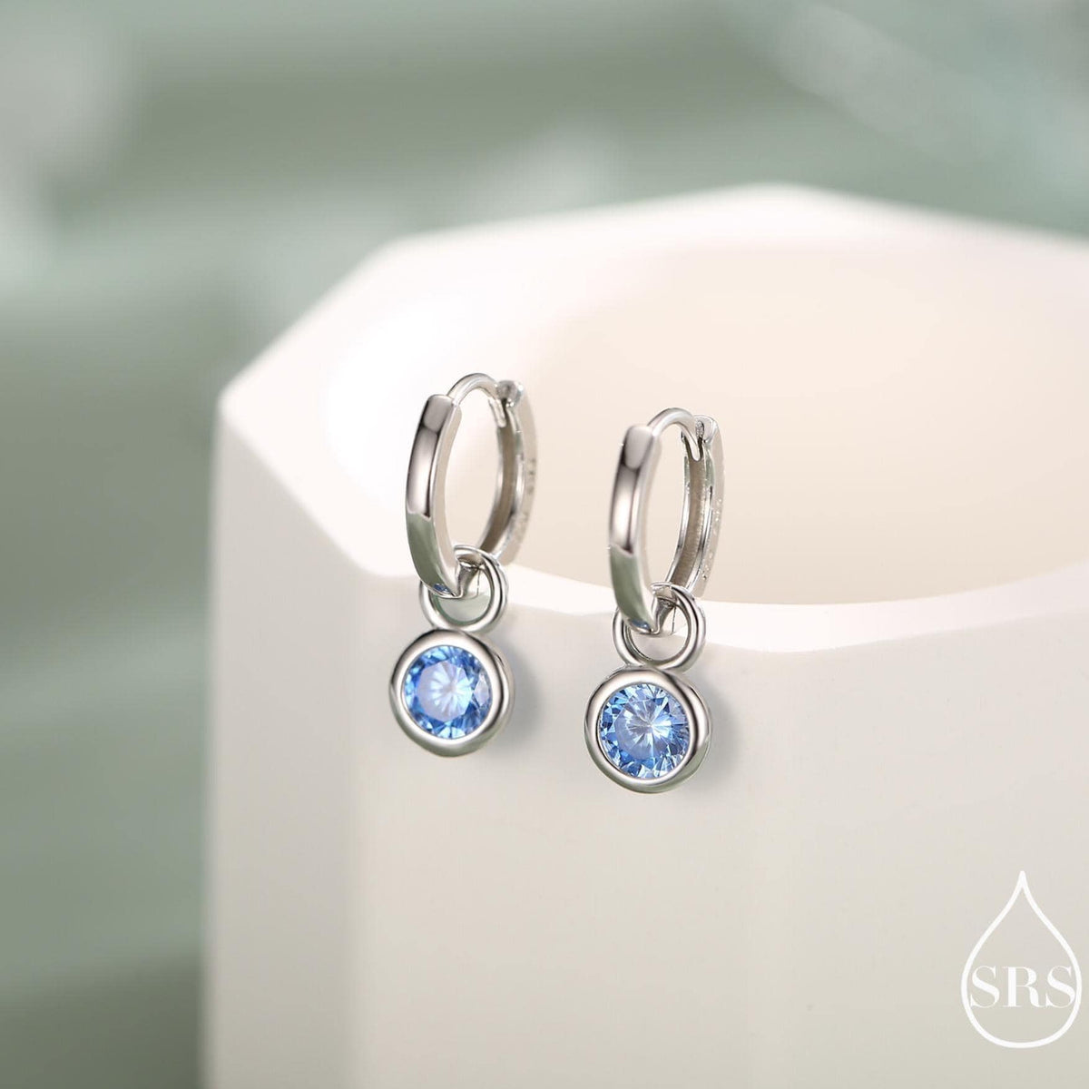 March Birthstone Aquamarine Hoop Earrings in Sterling Silver, Detachable Dangle Hoop Earrings, Silver, Gold or Rose Gold, Interchangeable