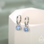 March Birthstone Aquamarine Hoop Earrings in Sterling Silver, Detachable Dangle Hoop Earrings, Silver, Gold or Rose Gold, Interchangeable