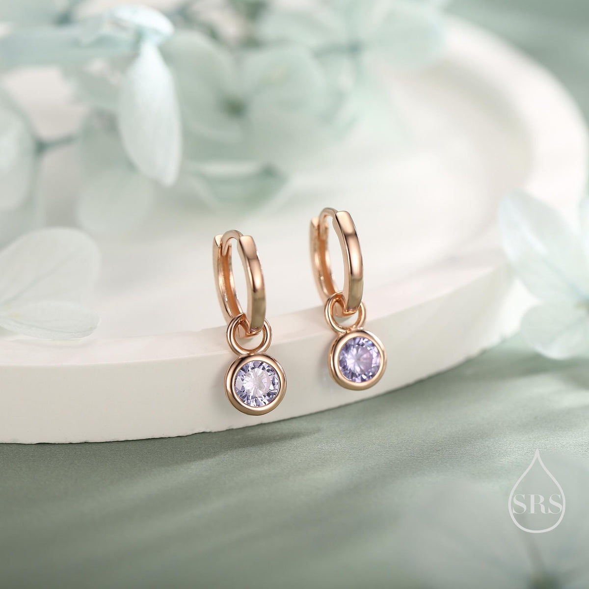 June Birthstone Alexandrite Crystal Drop Hoop Earrings in Sterling Silver, Detachable Dangle Earrings, Silver, Gold, Rose Gold