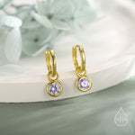 June Birthstone Alexandrite Crystal Drop Hoop Earrings in Sterling Silver, Detachable Dangle Earrings, Silver, Gold, Rose Gold