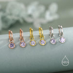 June Birthstone Alexandrite Crystal Drop Hoop Earrings in Sterling Silver, Detachable Dangle Earrings, Silver, Gold, Rose Gold