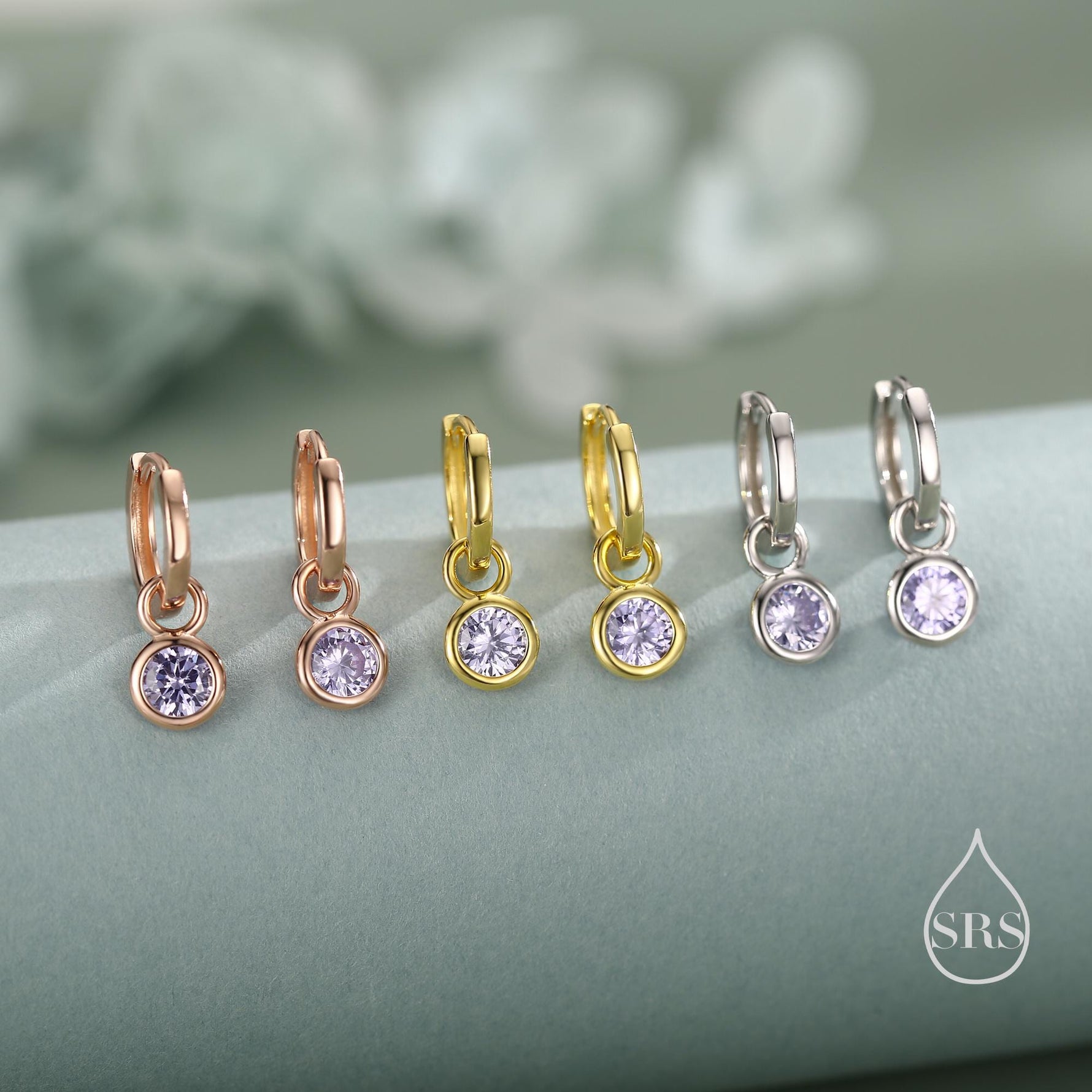 June Birthstone Alexandrite Crystal Drop Hoop Earrings in Sterling Silver, Detachable Dangle Earrings, Silver, Gold, Rose Gold