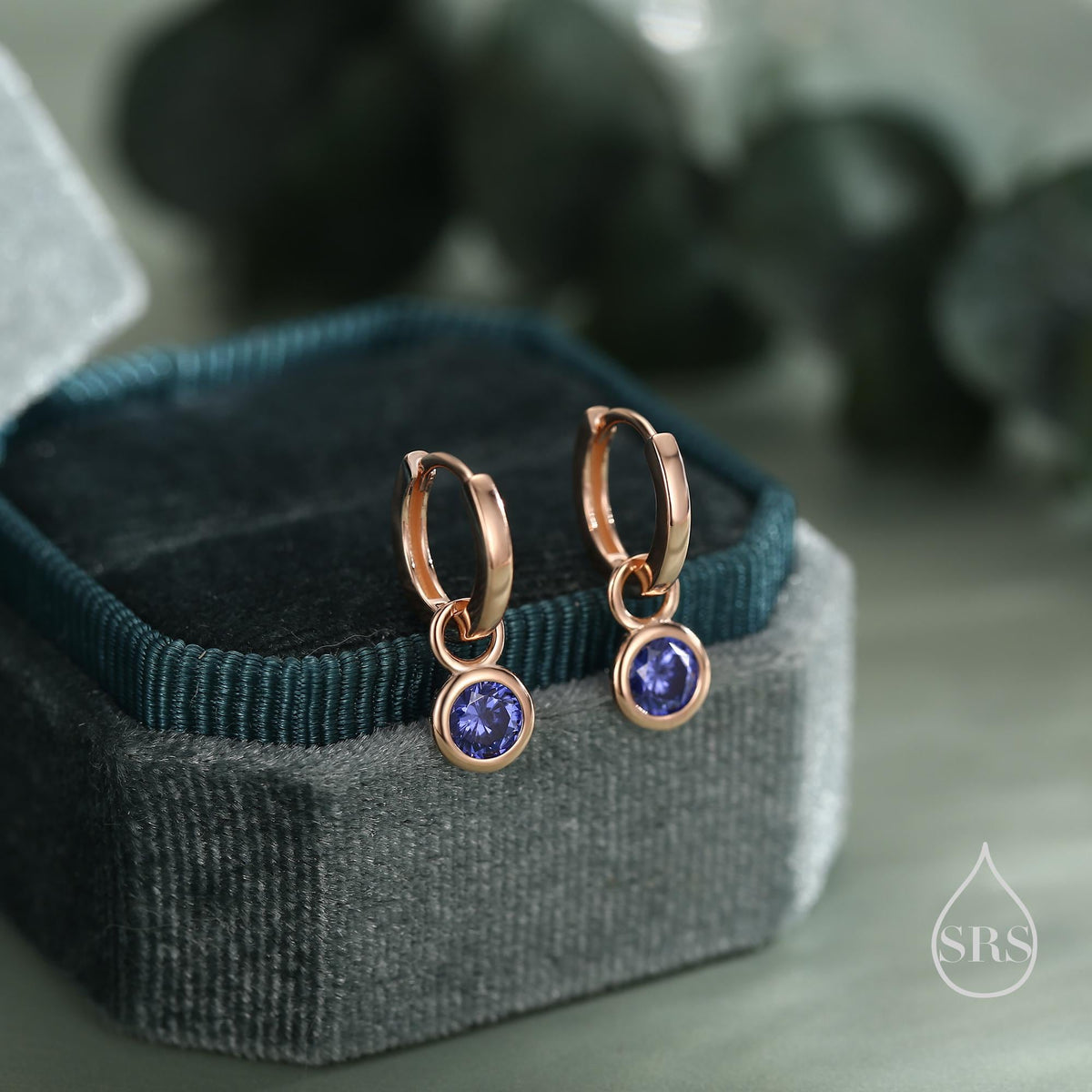 December Birthstone Tanzanite Blue Crystal Drop Hoop Earrings in Sterling Silver, Detachable Dangle Earrings, Silver, Gold, Rose Gold