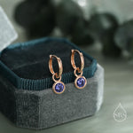 December Birthstone Tanzanite Blue Crystal Drop Hoop Earrings in Sterling Silver, Detachable Dangle Earrings, Silver, Gold, Rose Gold