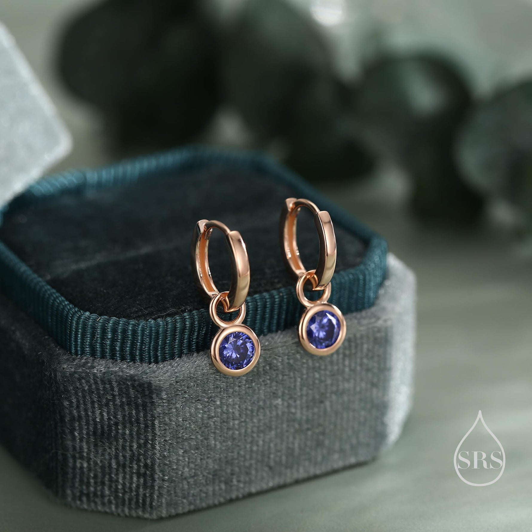 December Birthstone Tanzanite Blue Crystal Drop Hoop Earrings in Sterling Silver, Detachable Dangle Earrings, Silver, Gold, Rose Gold