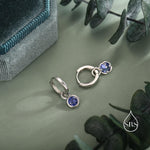 December Birthstone Tanzanite Blue Crystal Drop Hoop Earrings in Sterling Silver, Detachable Dangle Earrings, Silver, Gold, Rose Gold