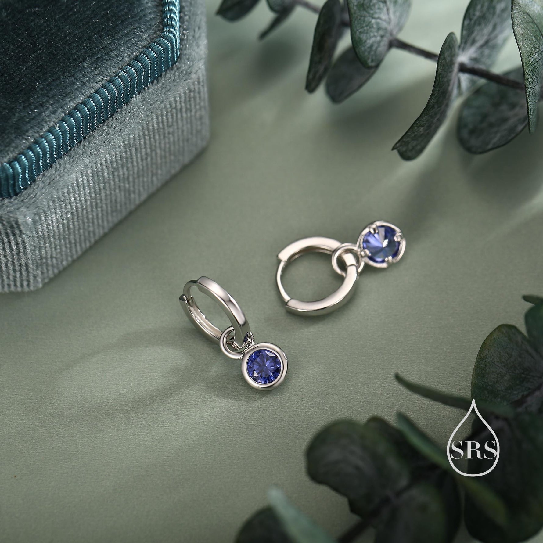 December Birthstone Tanzanite Blue Crystal Drop Hoop Earrings in Sterling Silver, Detachable Dangle Earrings, Silver, Gold, Rose Gold