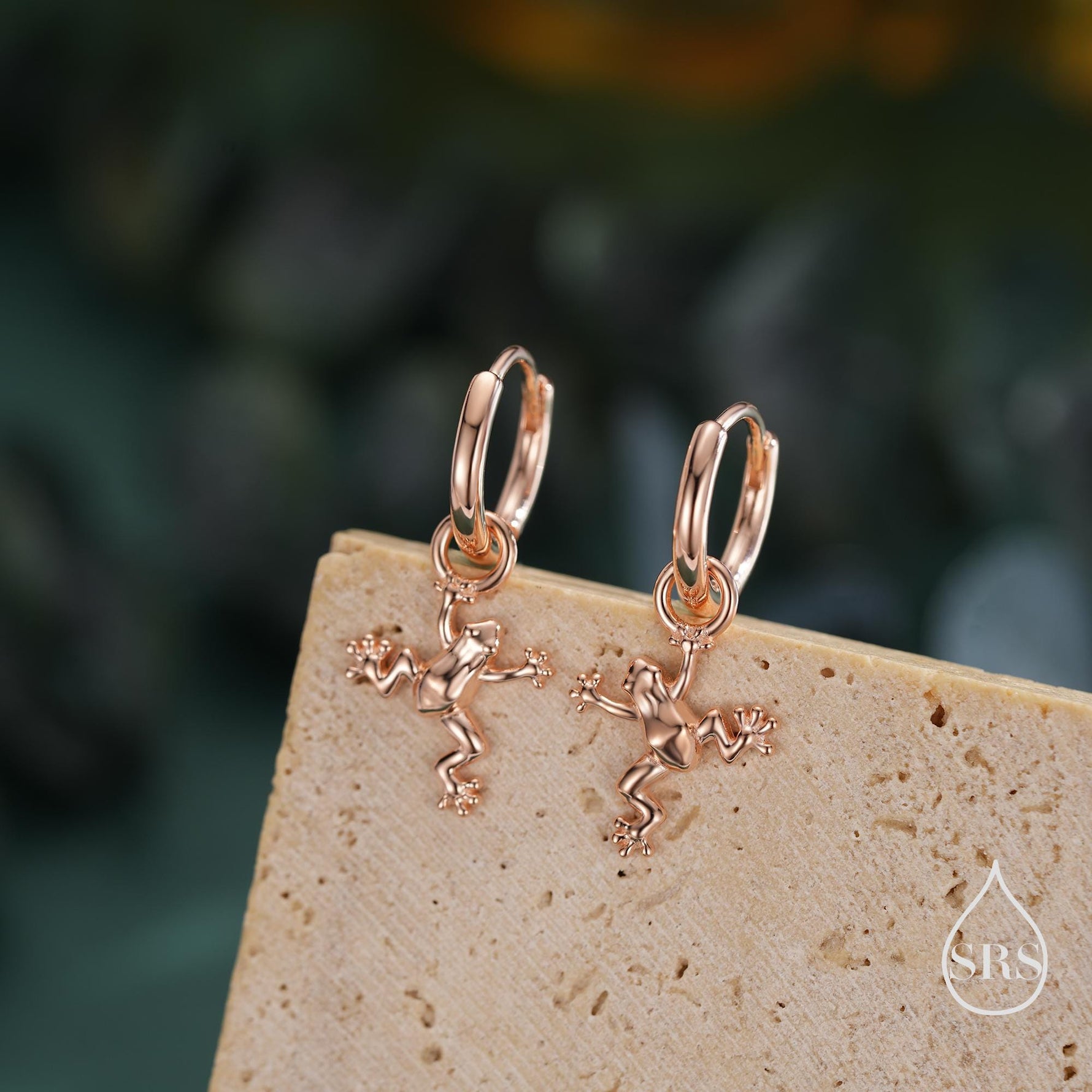 Frog Huggie Hoop Earrings in Sterling Silver - Available in Silver or Gold or Rose Gold Finish - Detachable Frog Charm Hoops
