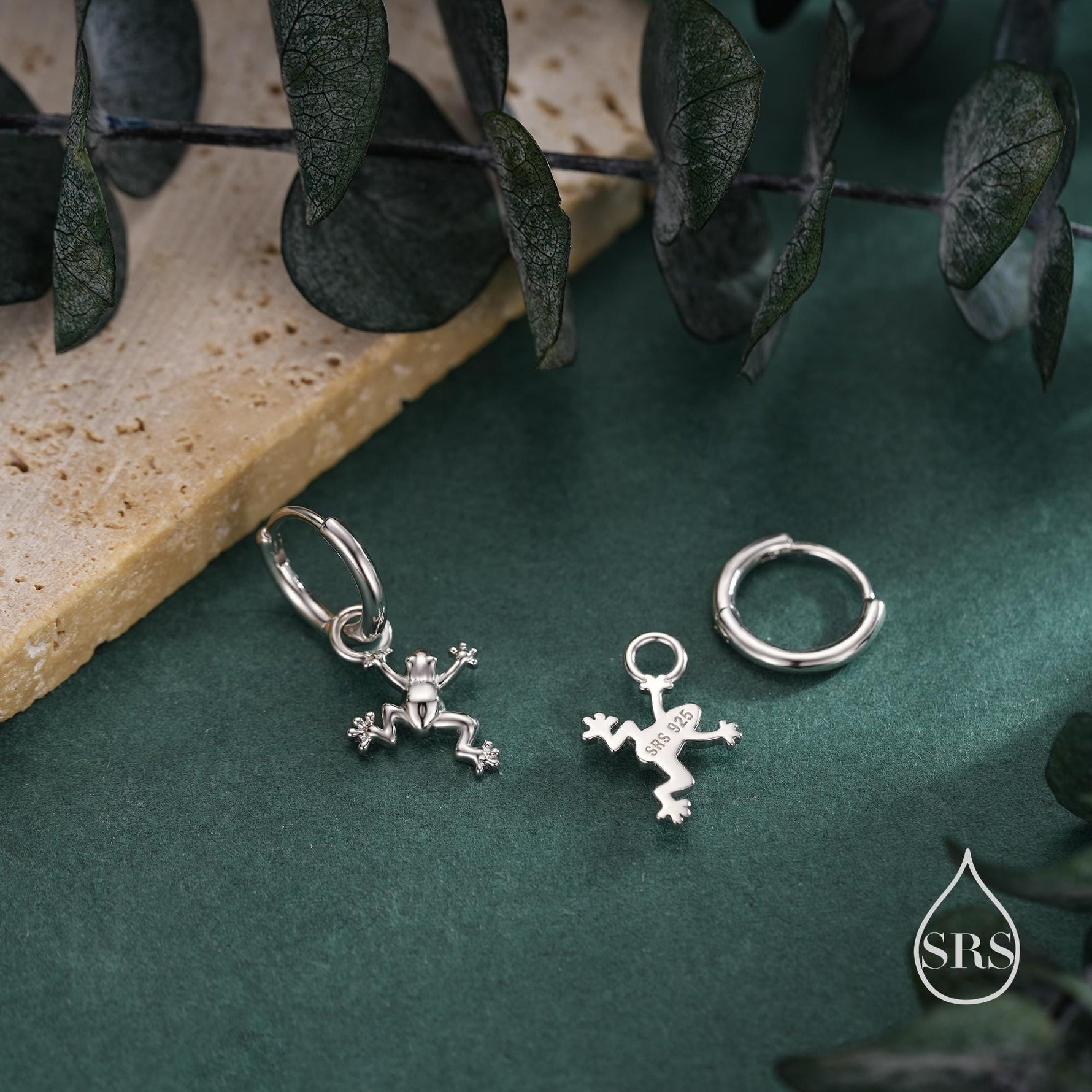 Frog Huggie Hoop Earrings in Sterling Silver - Available in Silver or Gold or Rose Gold Finish - Detachable Frog Charm Hoops
