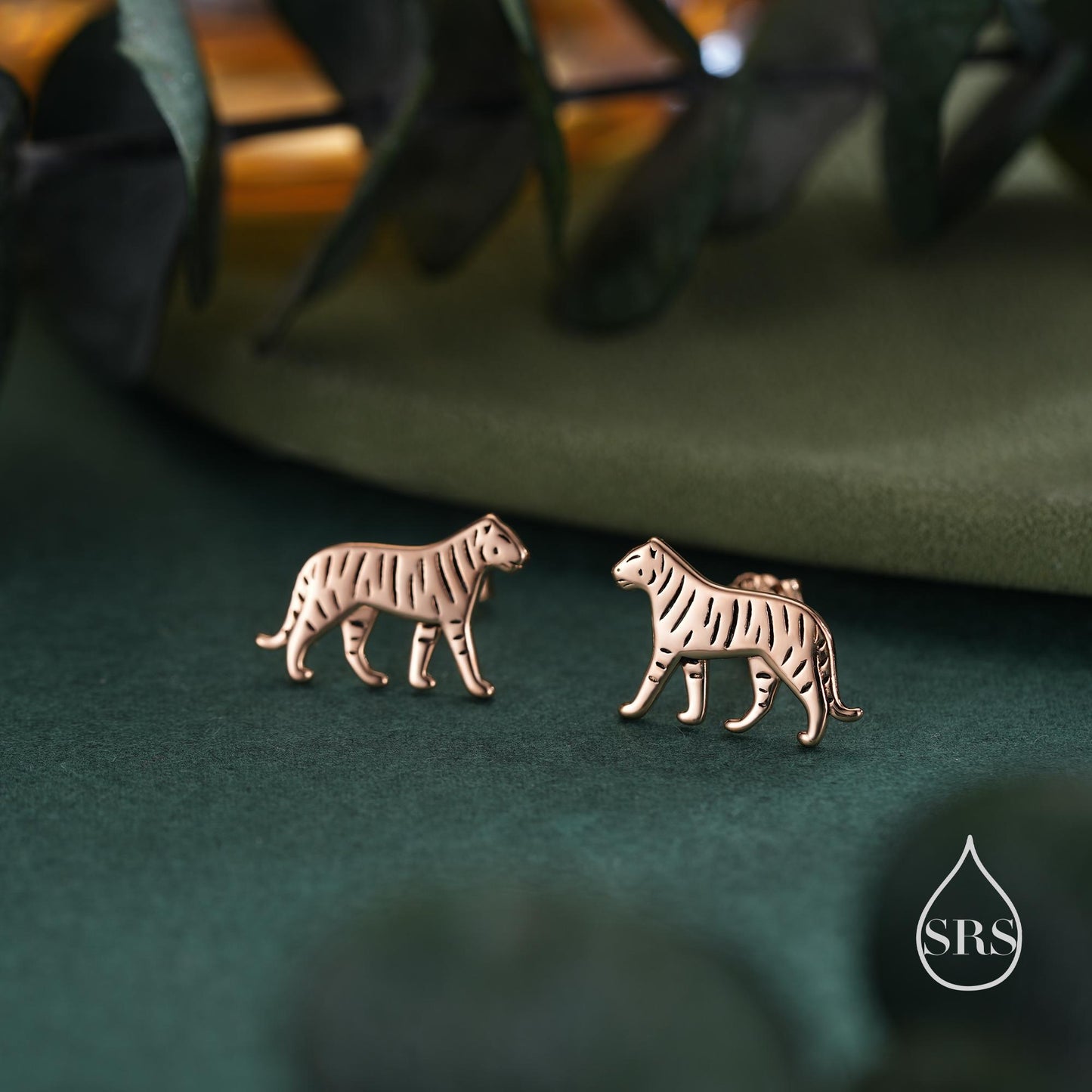 Sterling Silver Tiger Stud Earrings - Available in Silver, Gold or Rose Gold Finish, Tiger Earrings, Nature Inspired Animal Earrings