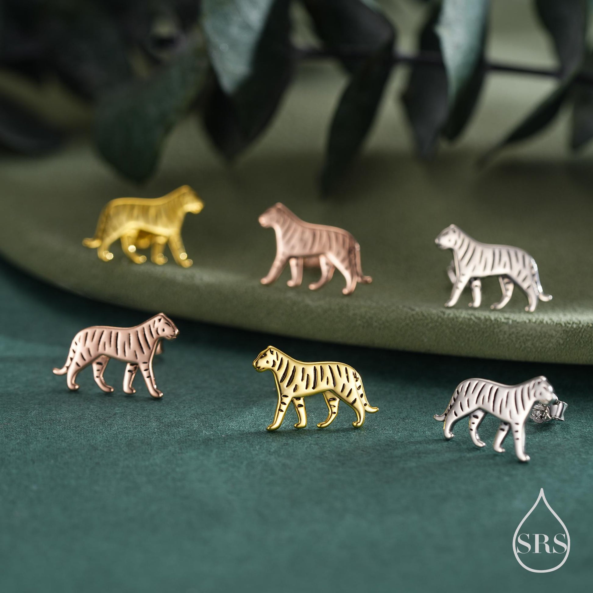 Sterling Silver Tiger Stud Earrings - Available in Silver, Gold or Rose Gold Finish, Tiger Earrings, Nature Inspired Animal Earrings