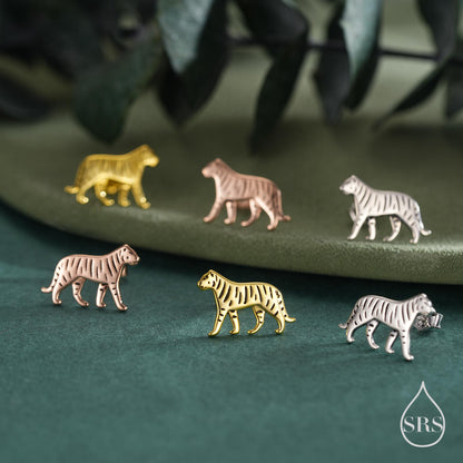 Sterling Silver Tiger Stud Earrings - Available in Silver, Gold or Rose Gold Finish, Tiger Earrings, Nature Inspired Animal Earrings