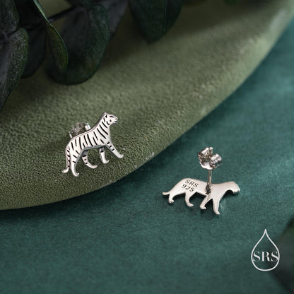 Sterling Silver Tiger Stud Earrings - Available in Silver, Gold or Rose Gold Finish, Tiger Earrings, Nature Inspired Animal Earrings