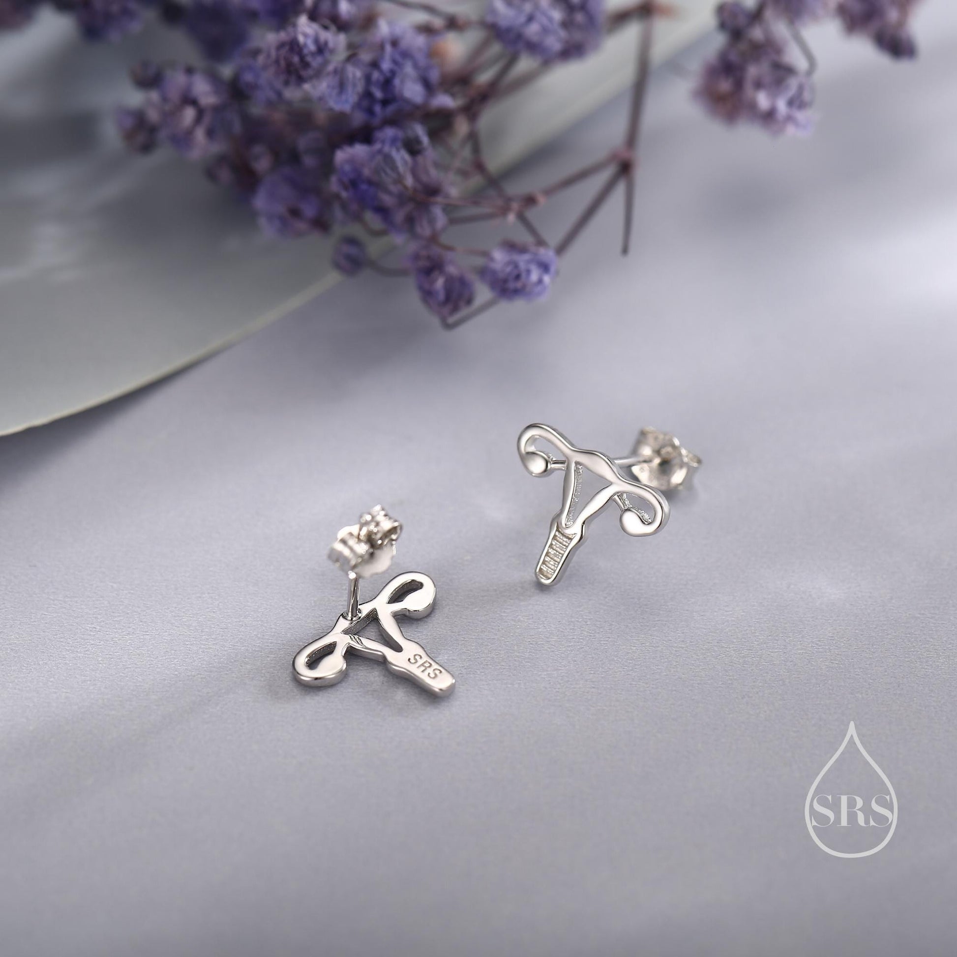 Female Anatomy Stud Earrings in Sterling Silver, Feminist Ovary Earrings, Available in Silver, Gold or Rose Gold Finish,