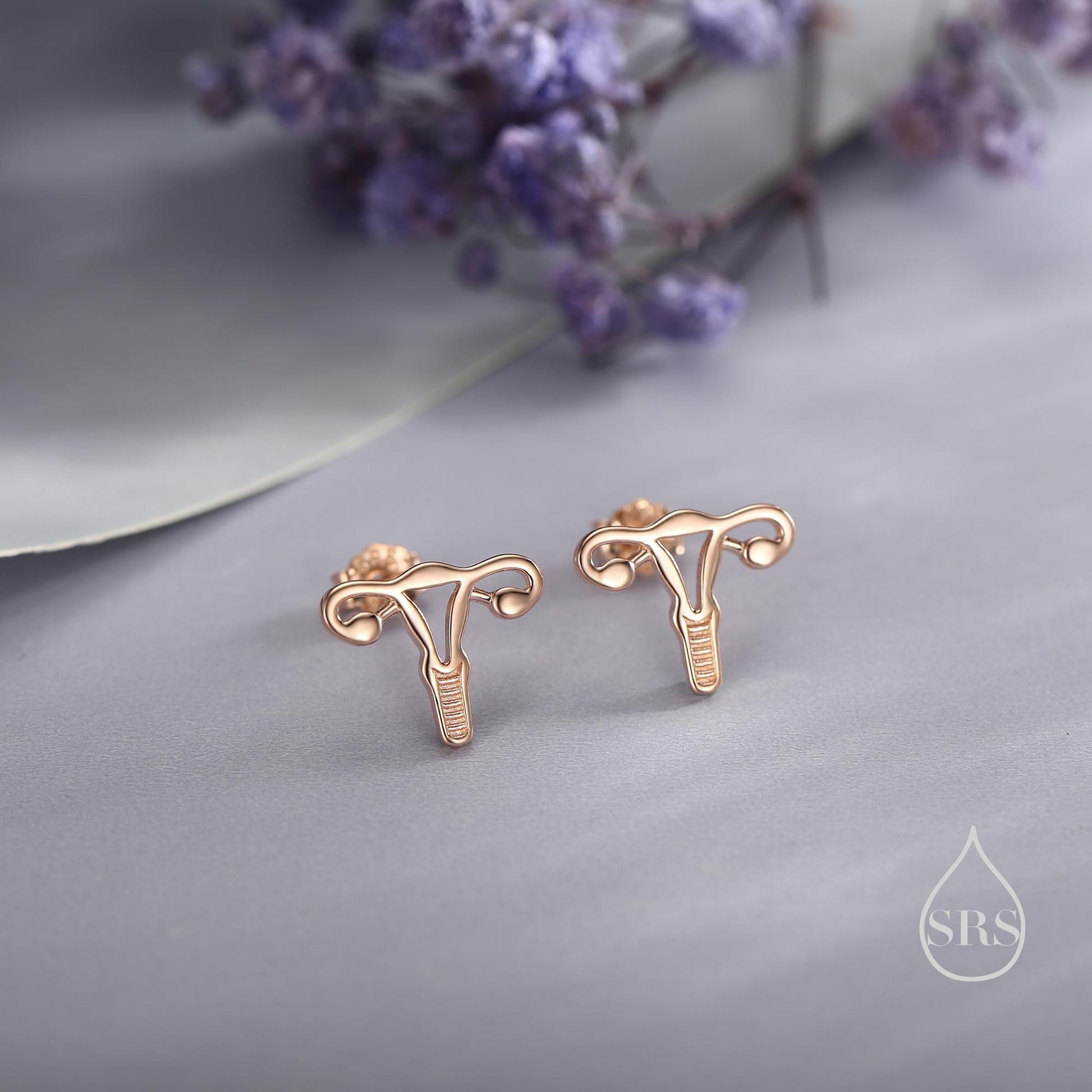 Female Anatomy Stud Earrings in Sterling Silver, Feminist Ovary Earrings, Available in Silver, Gold or Rose Gold Finish,