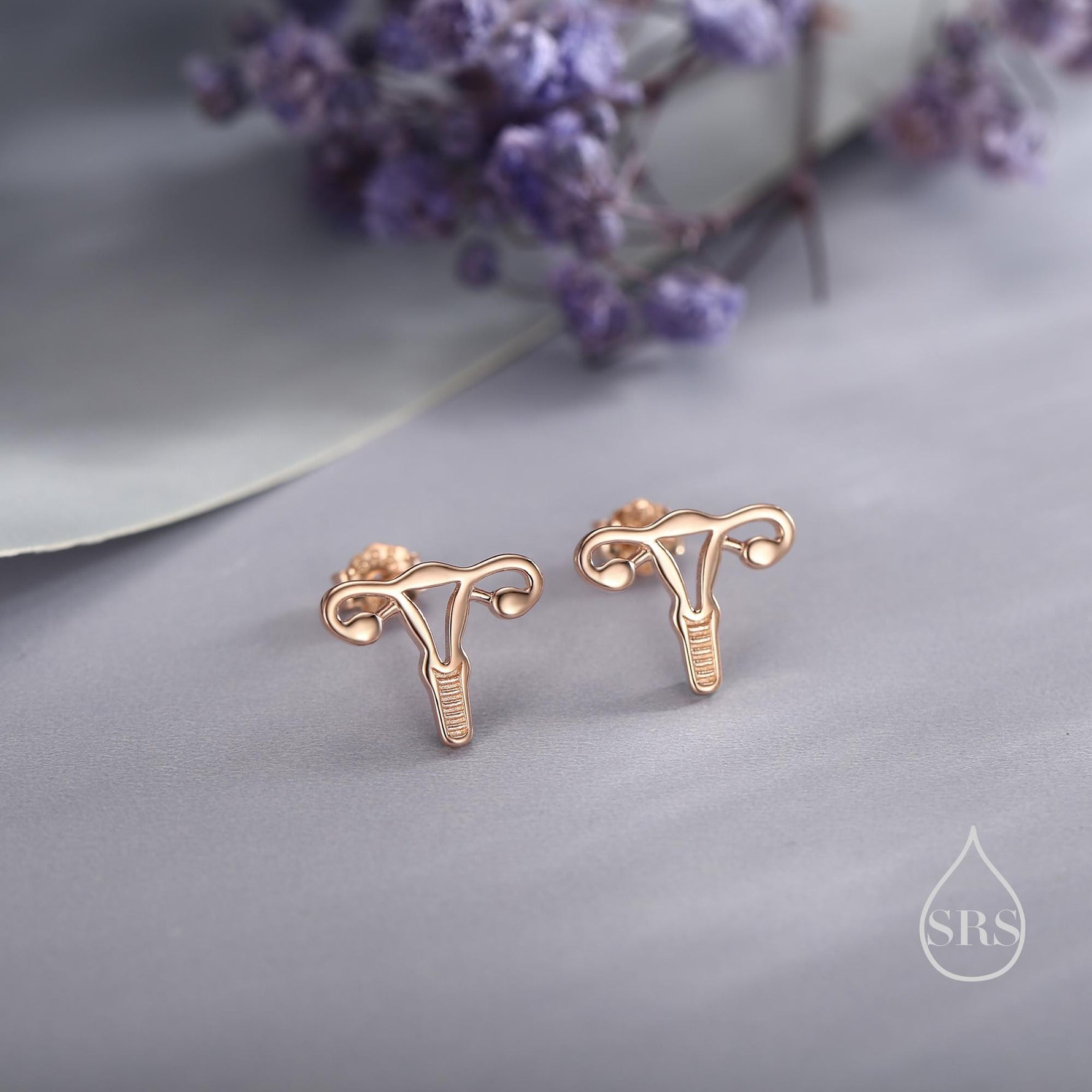 Female Anatomy Stud Earrings in Sterling Silver, Feminist Ovary Earrings, Available in Silver, Gold or Rose Gold Finish,