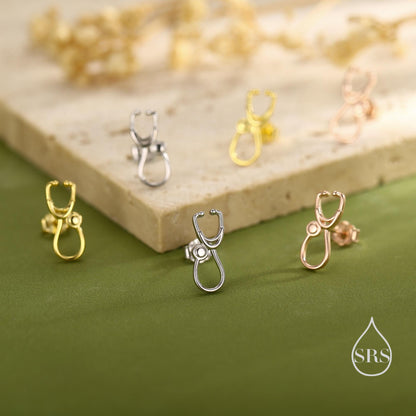 Tiny Stethcope Stud Earrings in Sterling Silver, Available in Silver, Gold or Rose Gold Finish, Perfect Gift For Nurses or Doctors
