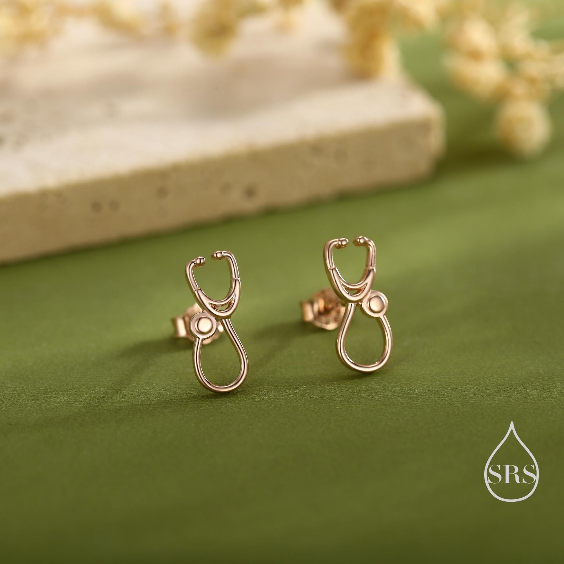 Tiny Stethcope Stud Earrings in Sterling Silver, Available in Silver, Gold or Rose Gold Finish, Perfect Gift For Nurses or Doctors